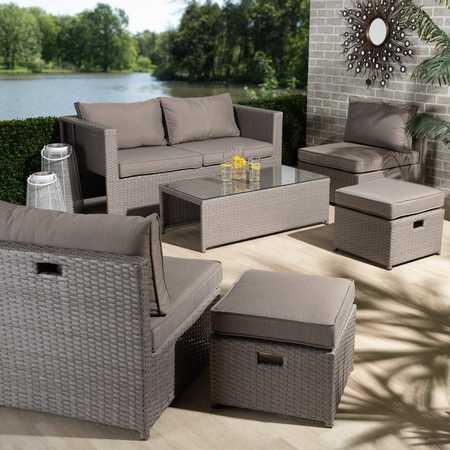 Baxton Studio Haina Modern and Contemporary Grey Fabric Upholstered and 6-Piece Patio Set with Synthetic Rattan 190-11754-ZORO